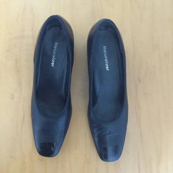 Naturalizer Paige Black Square Toe Real Leather Low Chunky Heel Shoe Size 7 M US - Picture 2 of 8